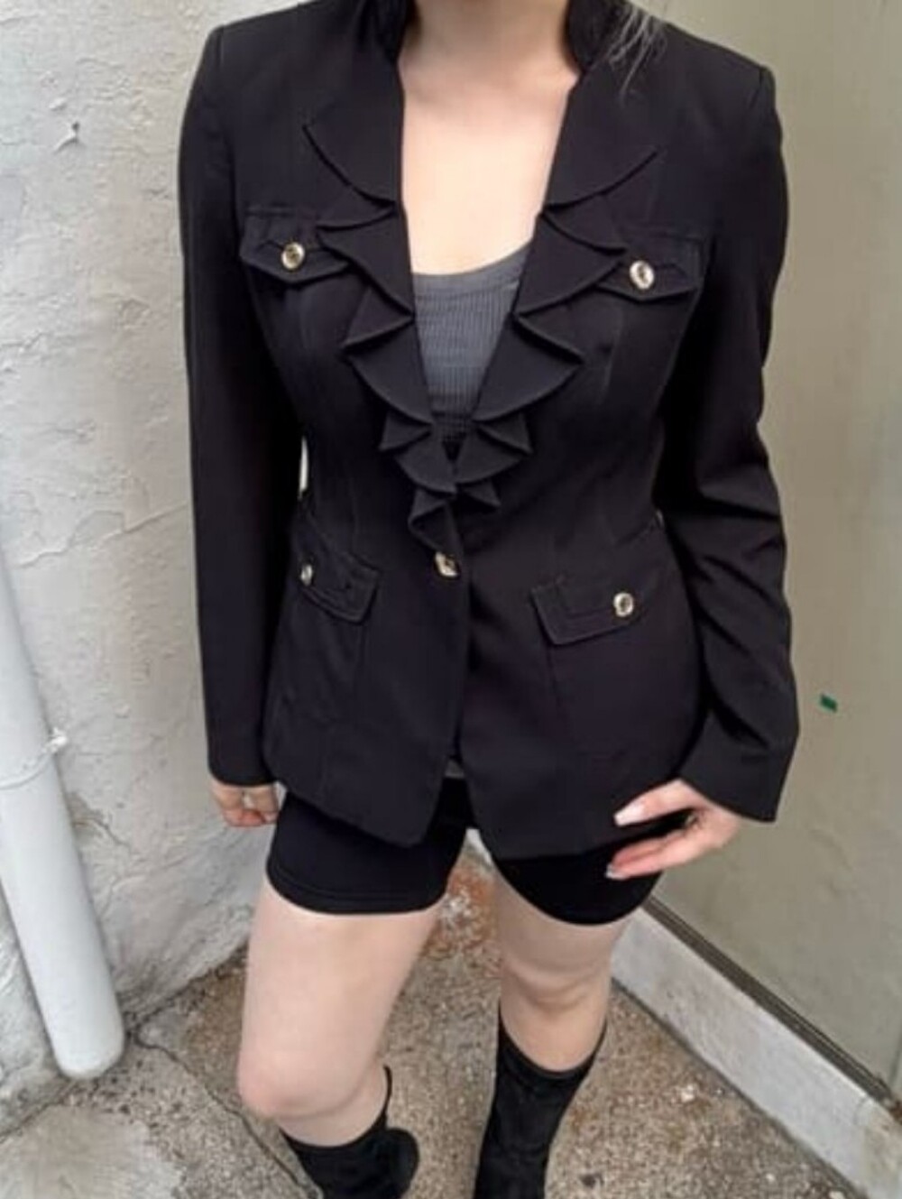White House Black Market Gold Button Ruffle Tailored Blazer